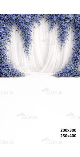 Tło fotograficzne „Błękitna kurtyna w kwiatach – delikatna elegancja” | 3778